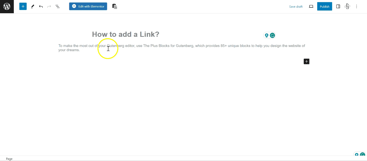 Adding a hyperlink to text in the Gutenberg editor