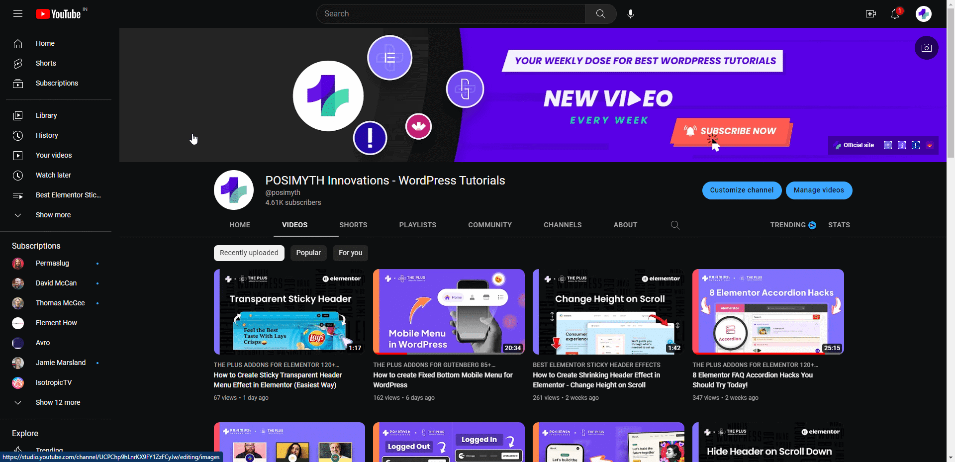 YouTube channel page example