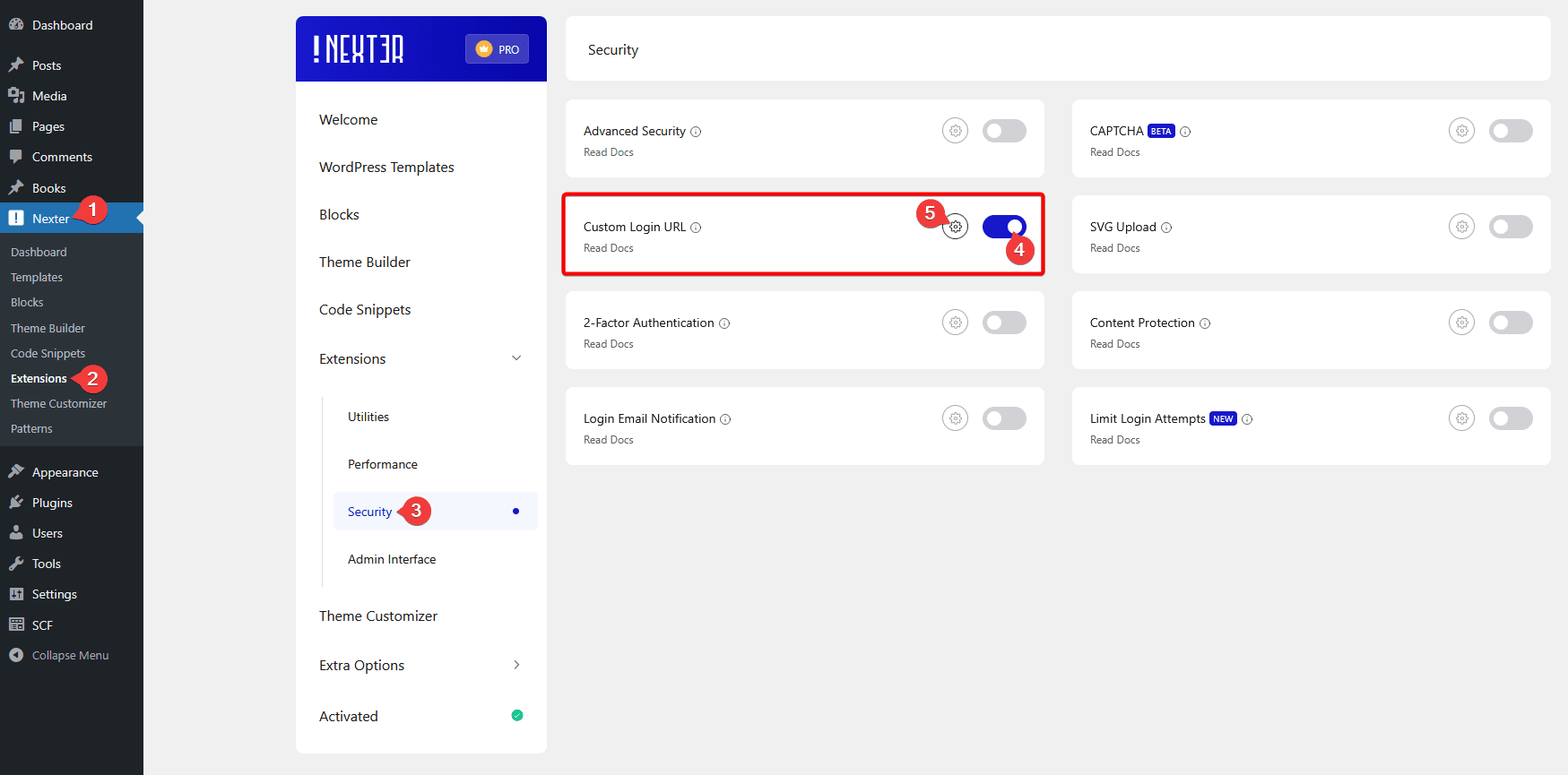 Setting a custom WordPress login URL in Nexter Extension