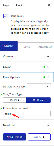 tabs tours carousel connection id