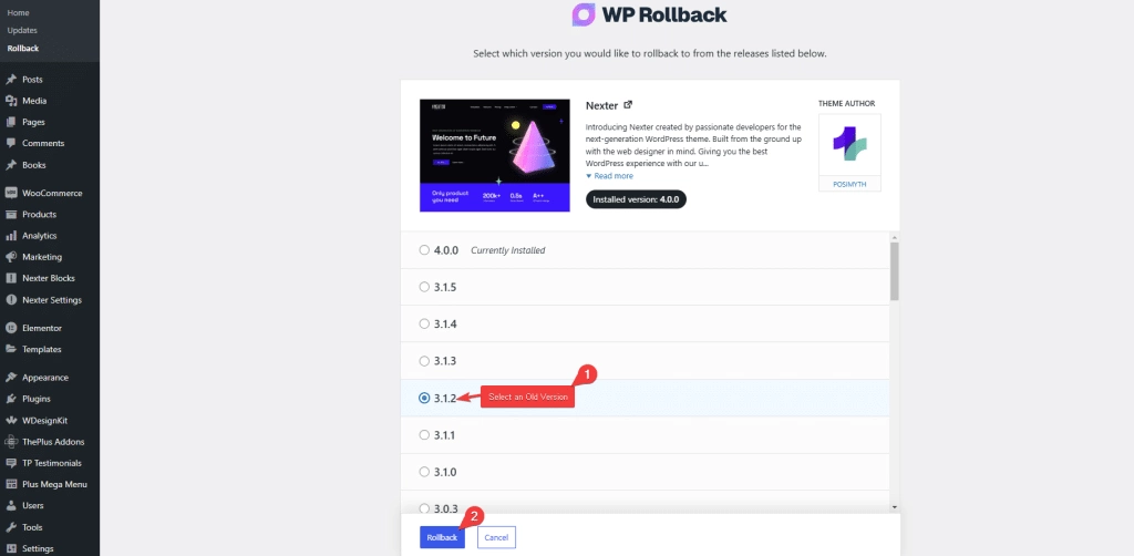 How to Roll Back Nexter WordPress Theme Free & Pro to Old Version? 10 nexter theme rollback version