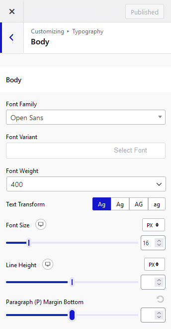 Make Unique Content Style With Typography 2 nexter customizer typography body