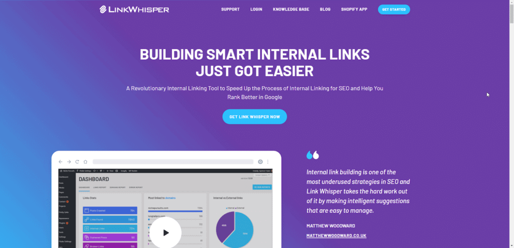 Link Whisper internal linking plugin for WordPress dashboard