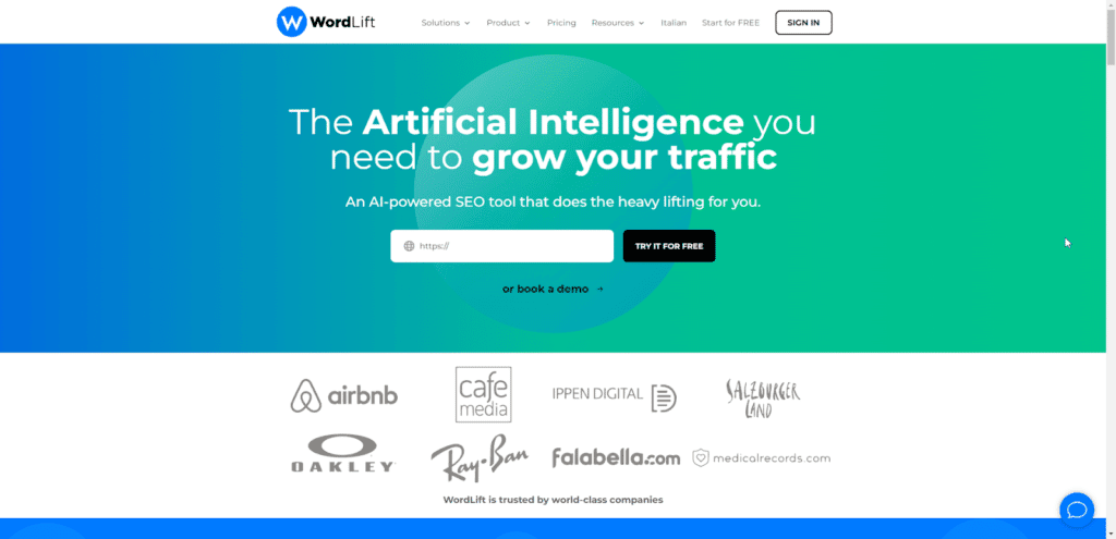 WordLift AI SEO plugin interface for WordPress