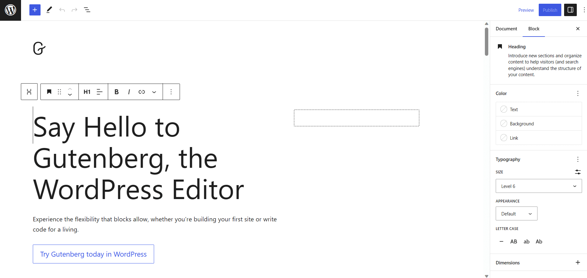 Gutenberg block editor interface inside WordPress