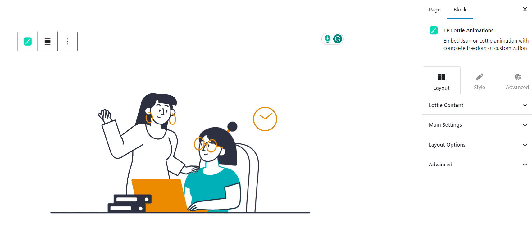 Adding the LottieFiles Animation block in the Gutenberg editor