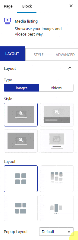 media listing layout category wise filter