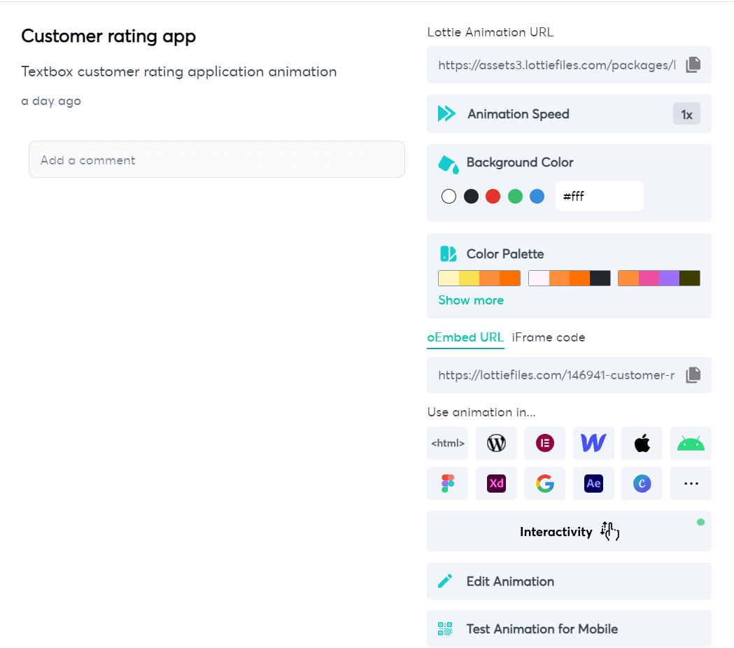 Selecting and customizing a Lottie animation in the LottieFiles library