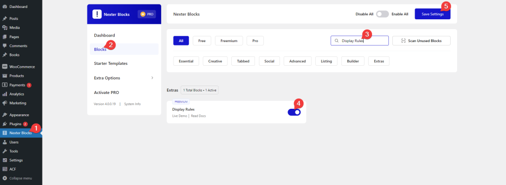 How to Add Display Rules in WordPress? 1 display rules activation 1