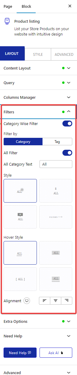 product listing filters 1