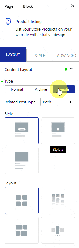 product listing single related post type both