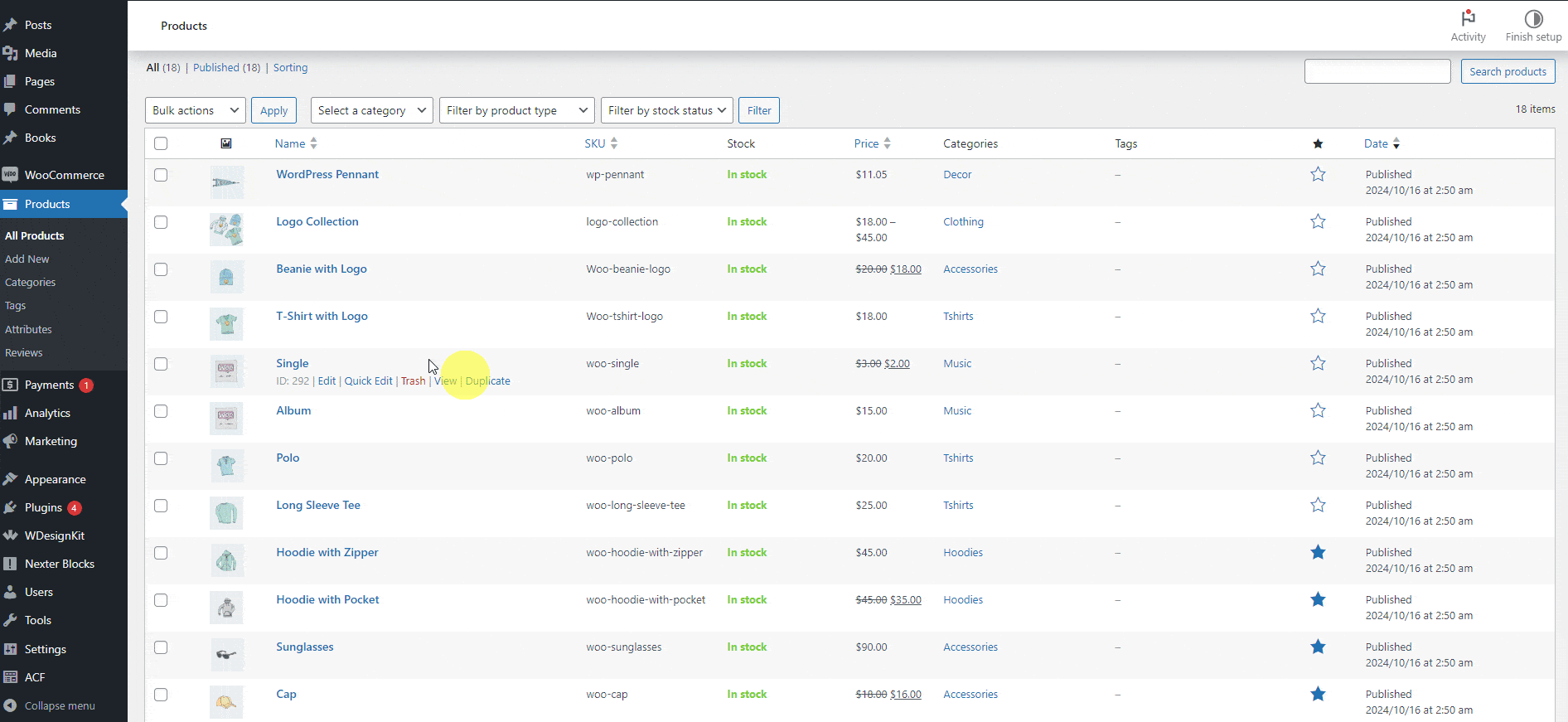 product listing worepress pennant featured tag add