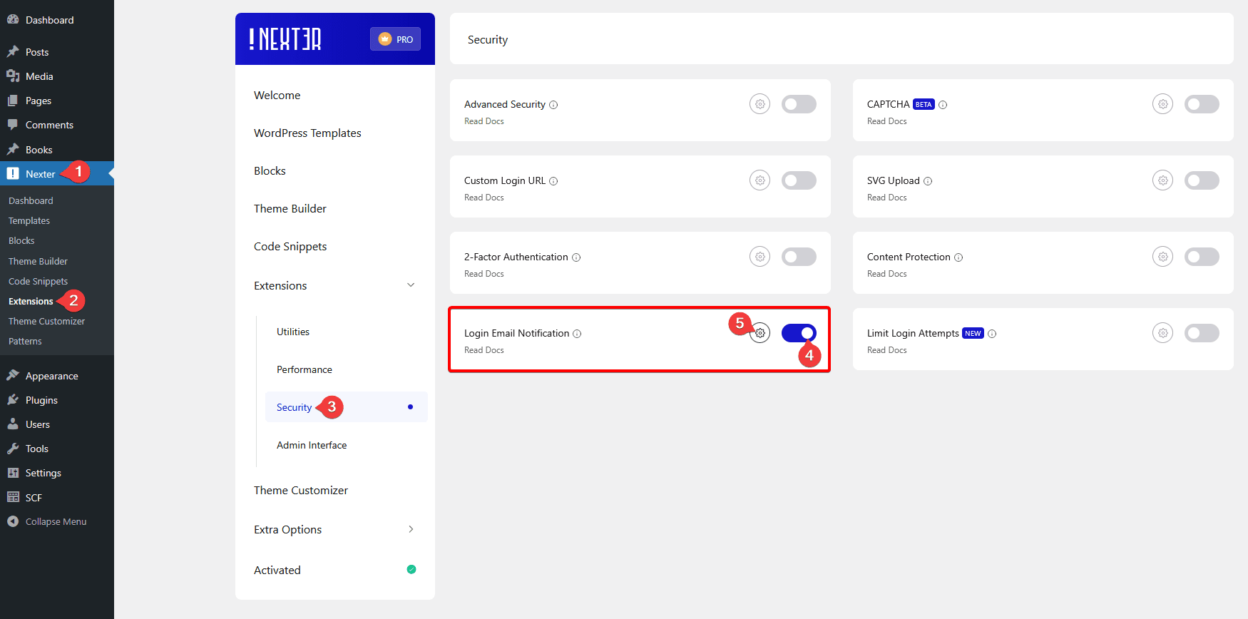 Enabling login email notifications in Nexter Extension
