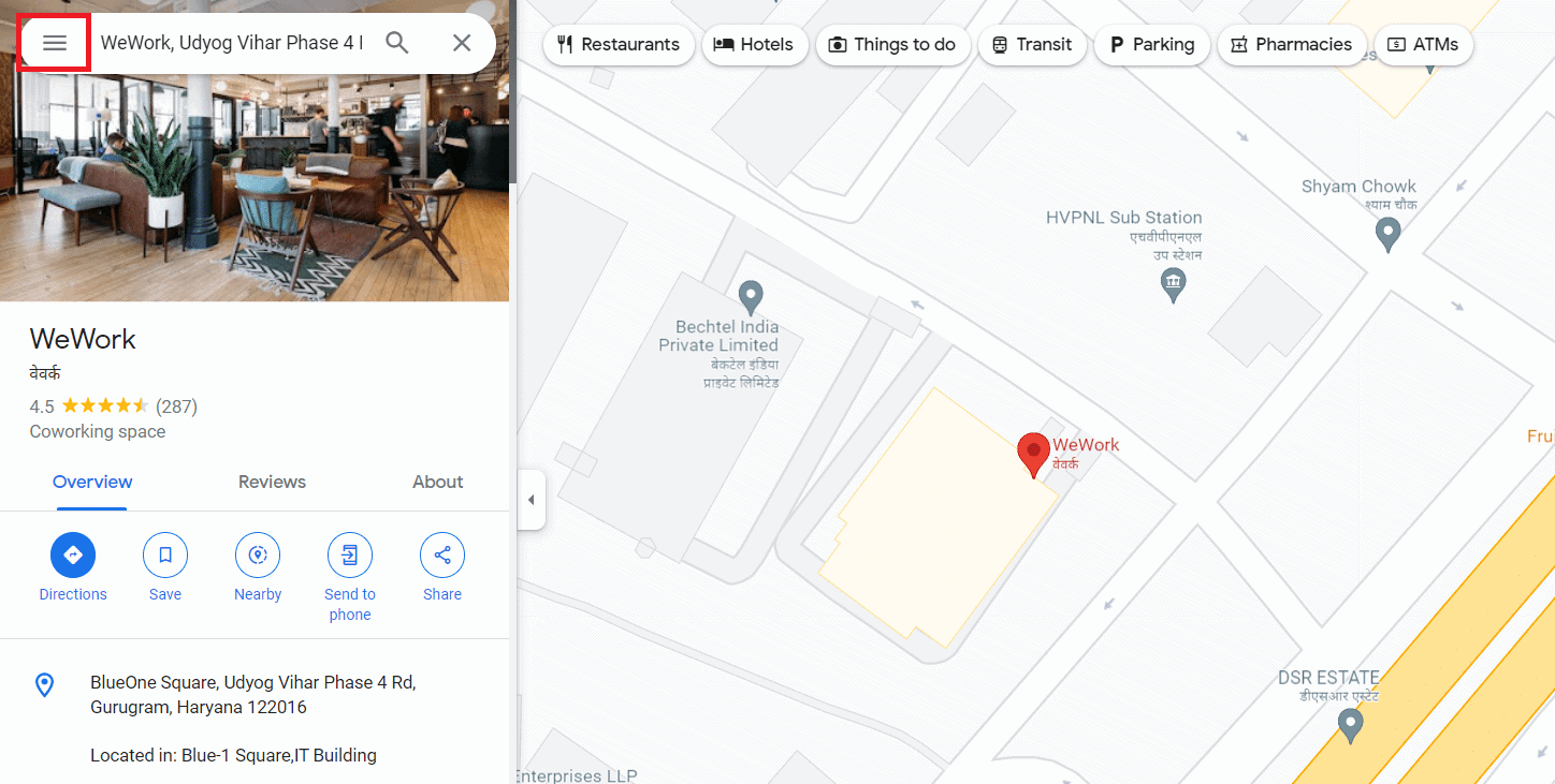 Searching for a business location on the Google Maps website
