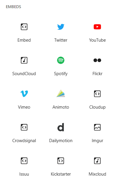 Gutenberg embed blocks for YouTube, X, Spotify and other platforms