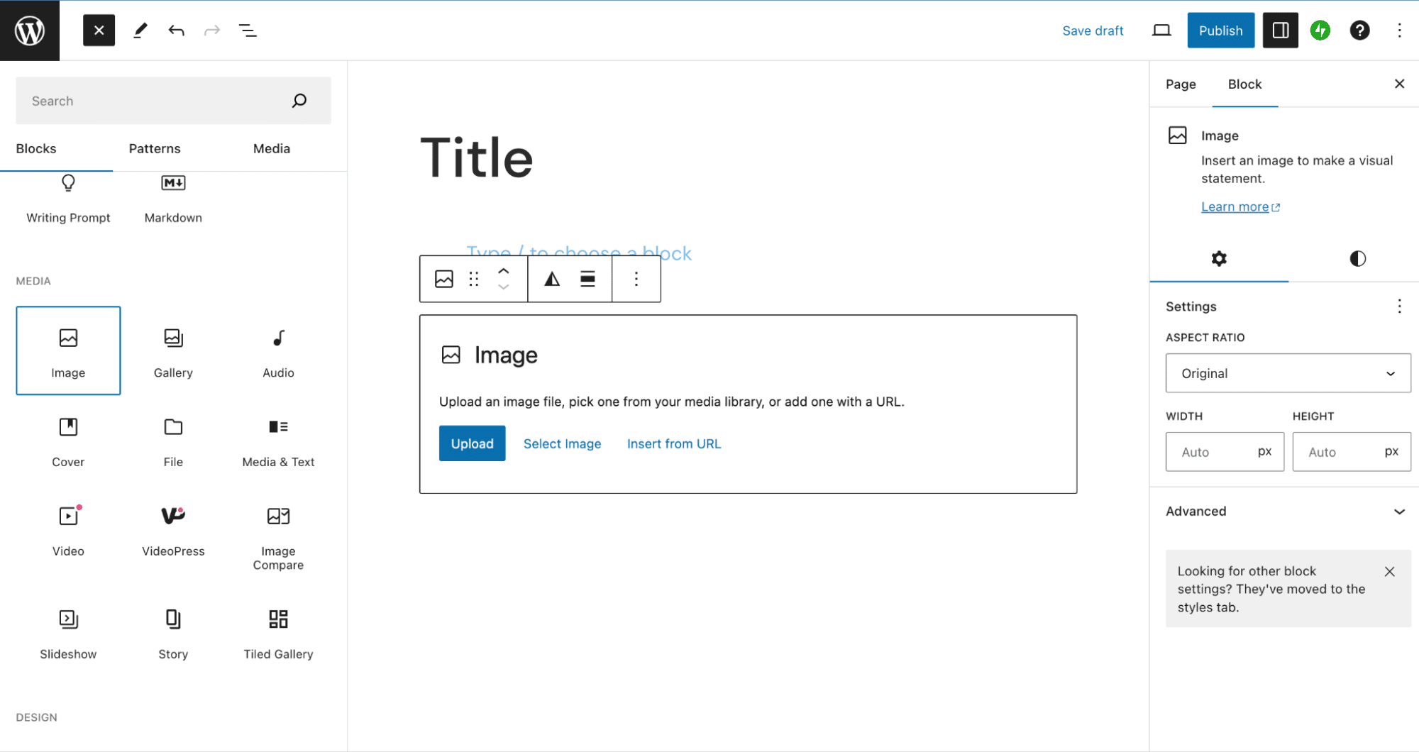 Adding an image with the Gutenberg Image block