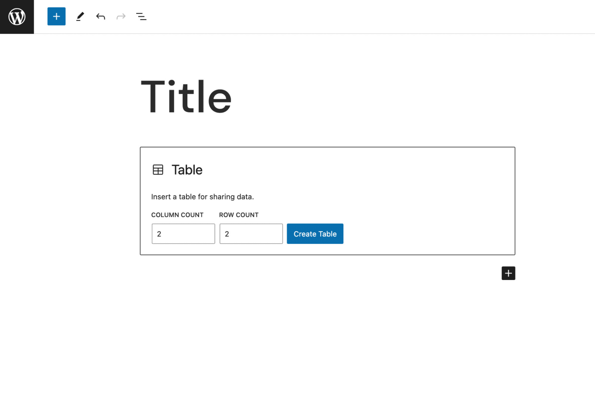 Inserting a data table with the Gutenberg Table block