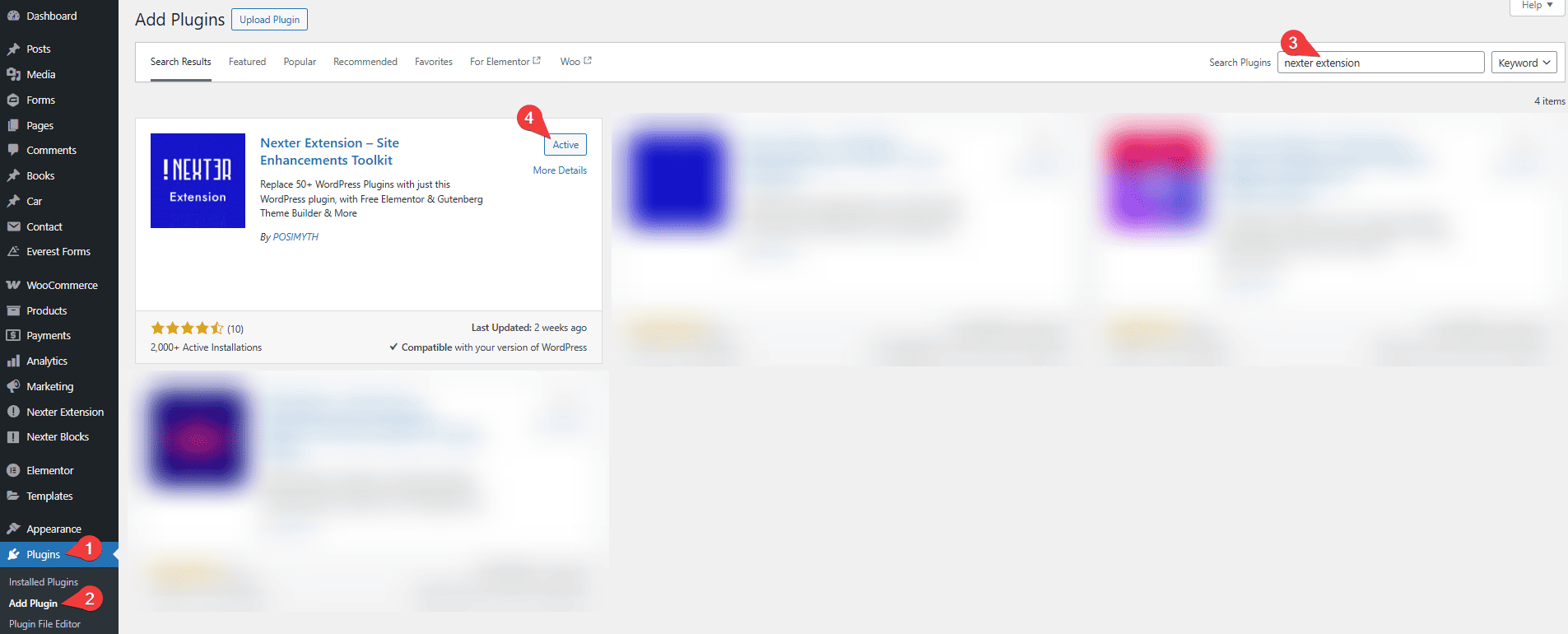 How to Use Nexter Extension With Any WordPress Theme? 1 nexter extension plugin active