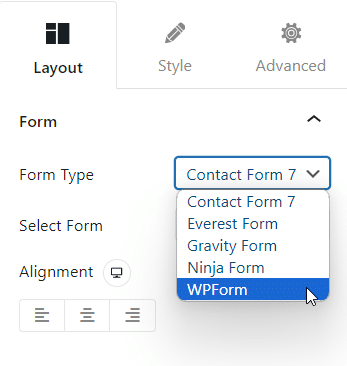 Form type Content WPForms