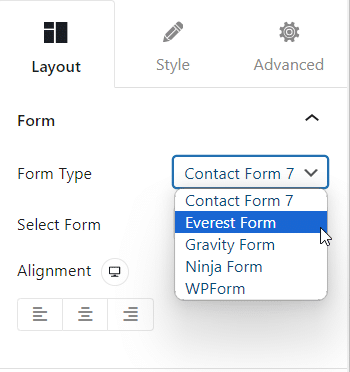Form type Everest Forms