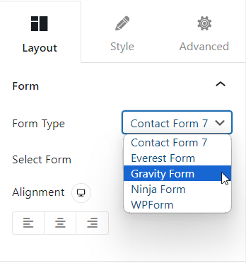Form type Gravity Forms