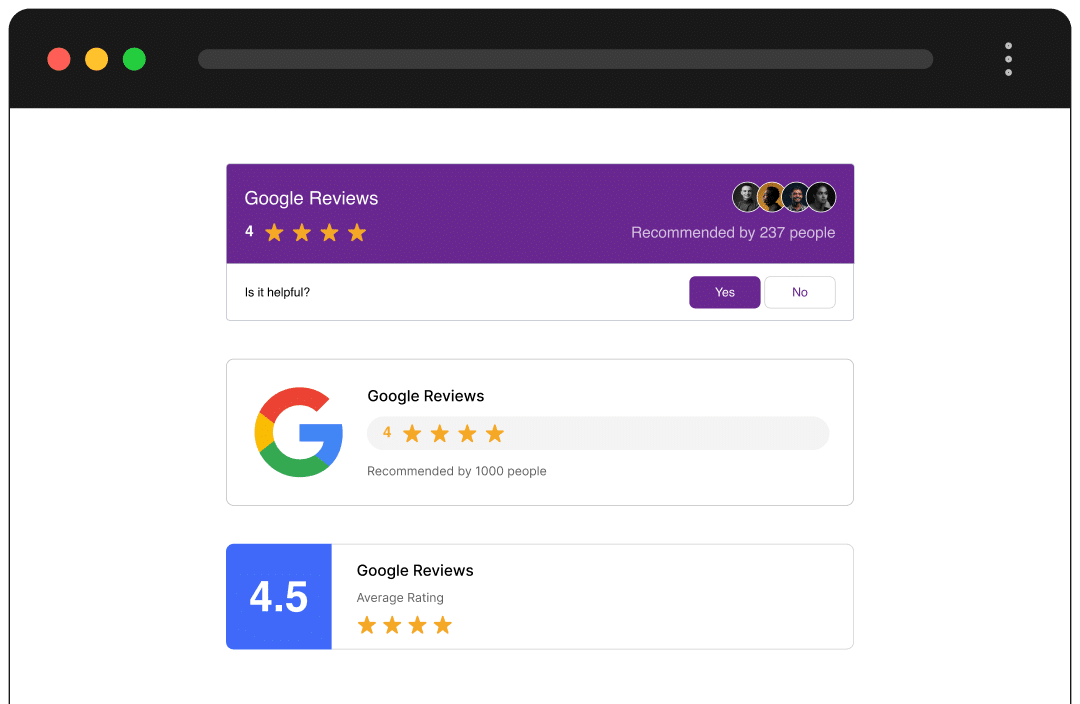 Social Reviews Block For WordPress 3 Google Review Badges