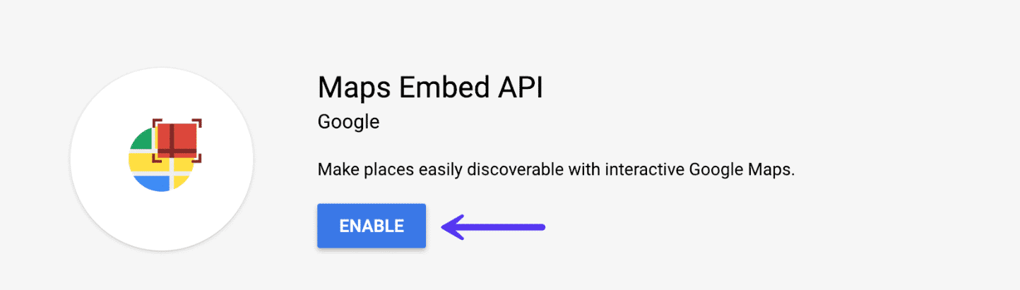 Clicking Enable on a Google Maps API