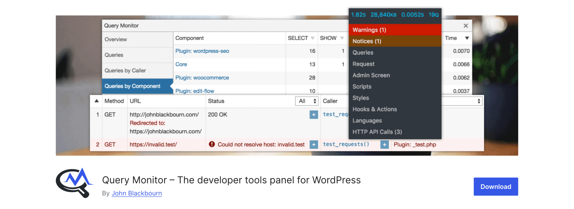 Query Monitor plugin showing slow database queries in WordPress
