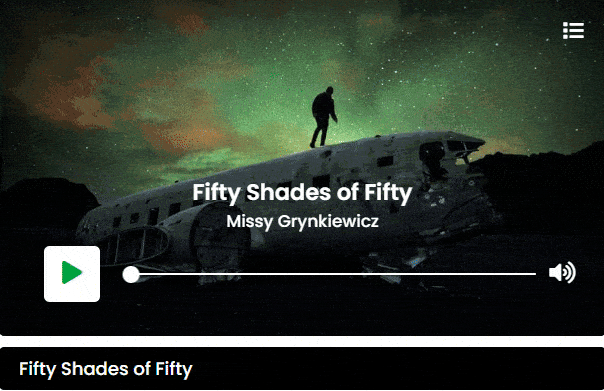 WordPress audio player plugin demo showing a styled player with playlist controls