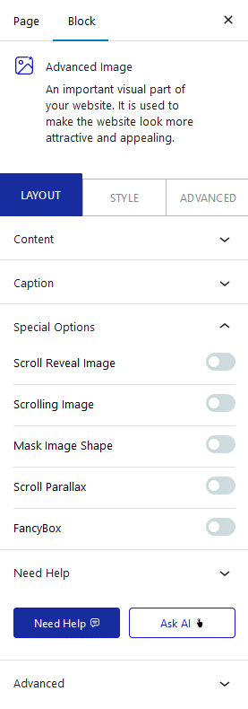 advanced image special options