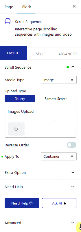 How to Add Image Sequence in a Container in WordPress? 1 scroll sequence container