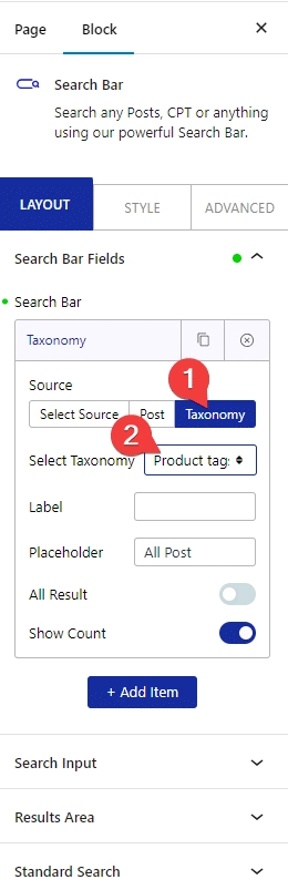 searchbar taxonomy product tags