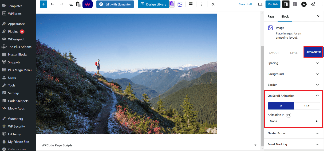 On Scroll Animation In and Out tabs in Nexter Blocks