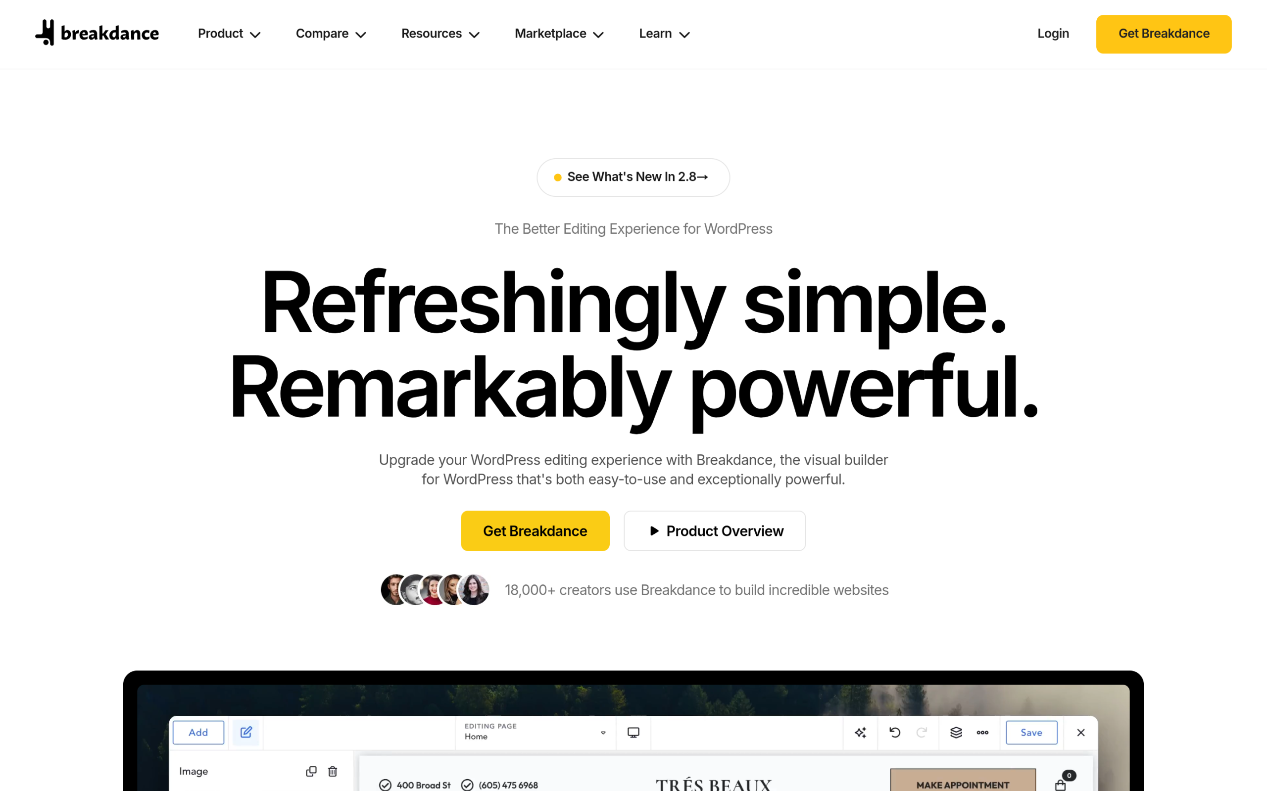 Breakdance WordPress website builder homepage by Soflyy