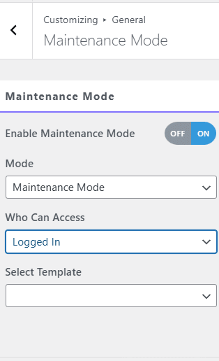Enable Maintenance Mode toggle switched on in the Nexter theme Customizer