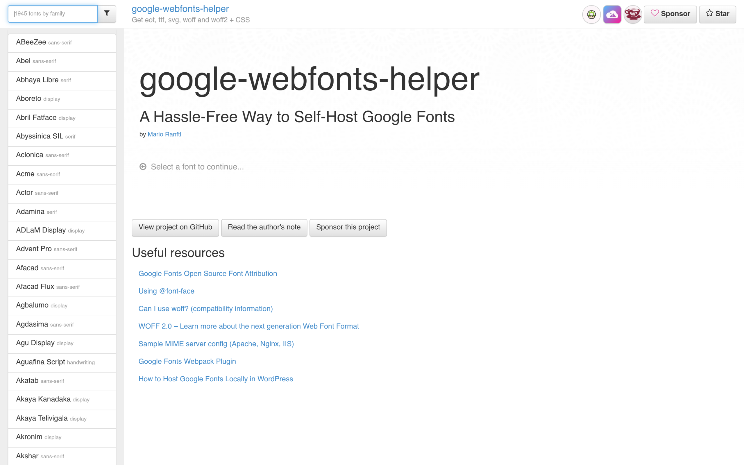 google-webfonts-helper tool for downloading Google Fonts to self-host