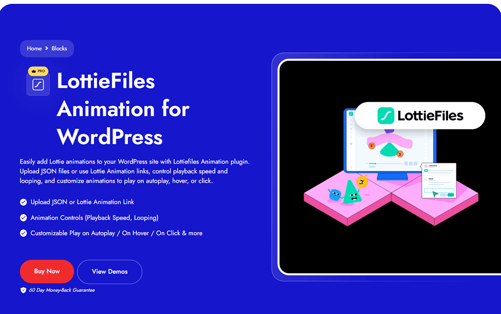 The Nexter Blocks LottieFiles Animation block in the WordPress editor