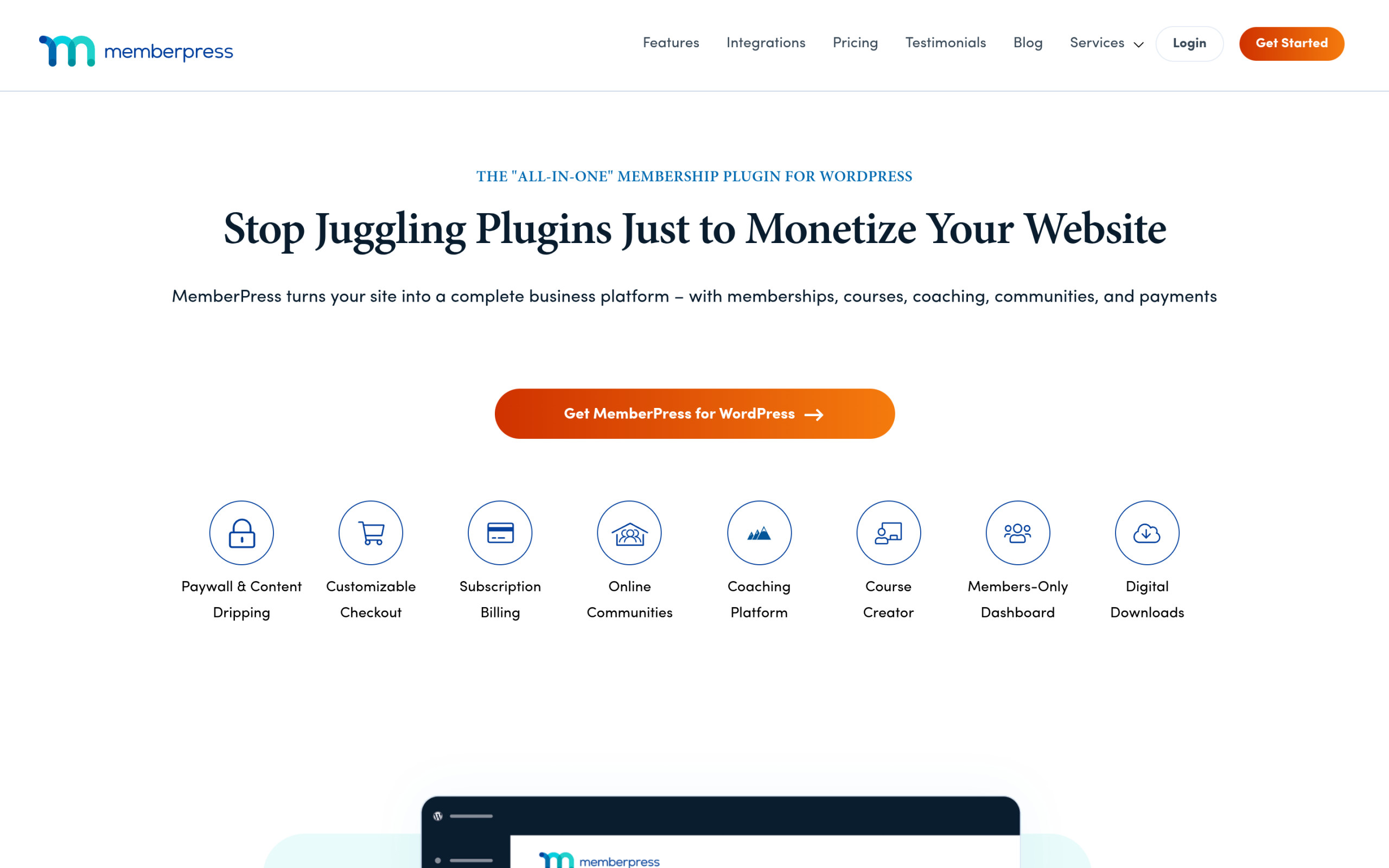 MemberPress membership plugin homepage for recurring subscription revenue in WordPress