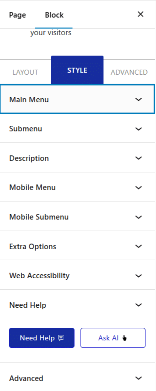 Styling the Nexter Blocks Navigation Menu dropdown in the block Style panel