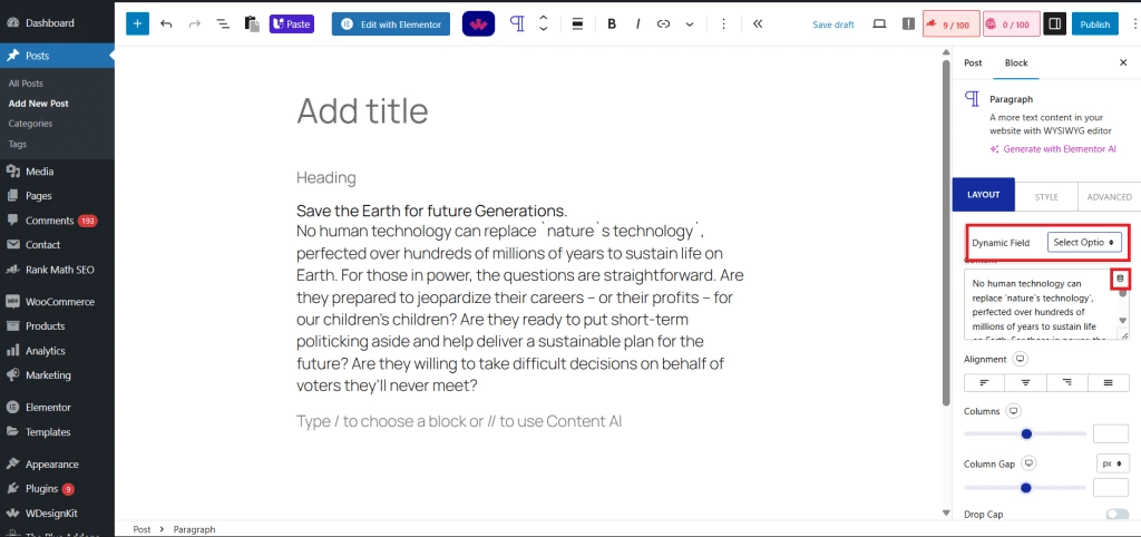 Edit post and add dynamic content