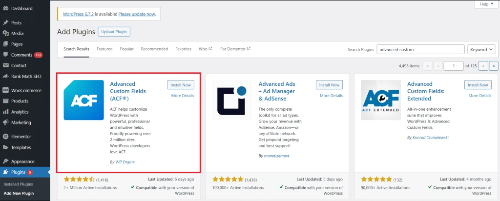 Install and activate ACF