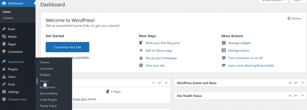 Open the menu editor