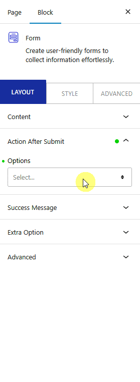 form action after submit drip