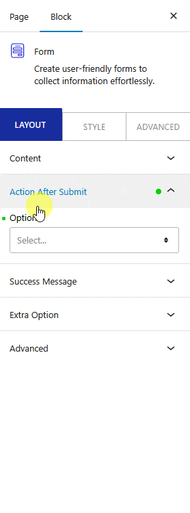 form action after submit