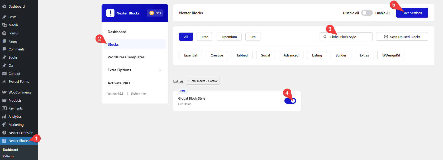 global block style activate new