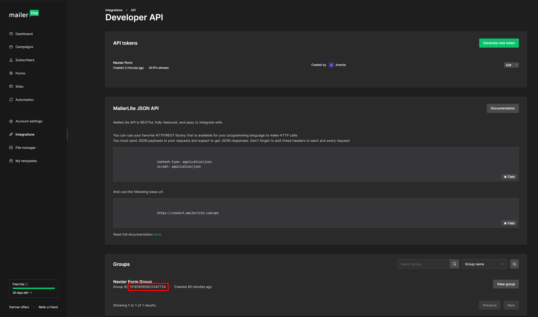 mailerlite group id 2 1