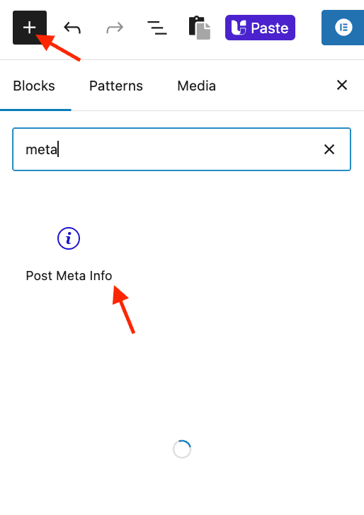 Inserting the Post Meta Info block in the Gutenberg editor
