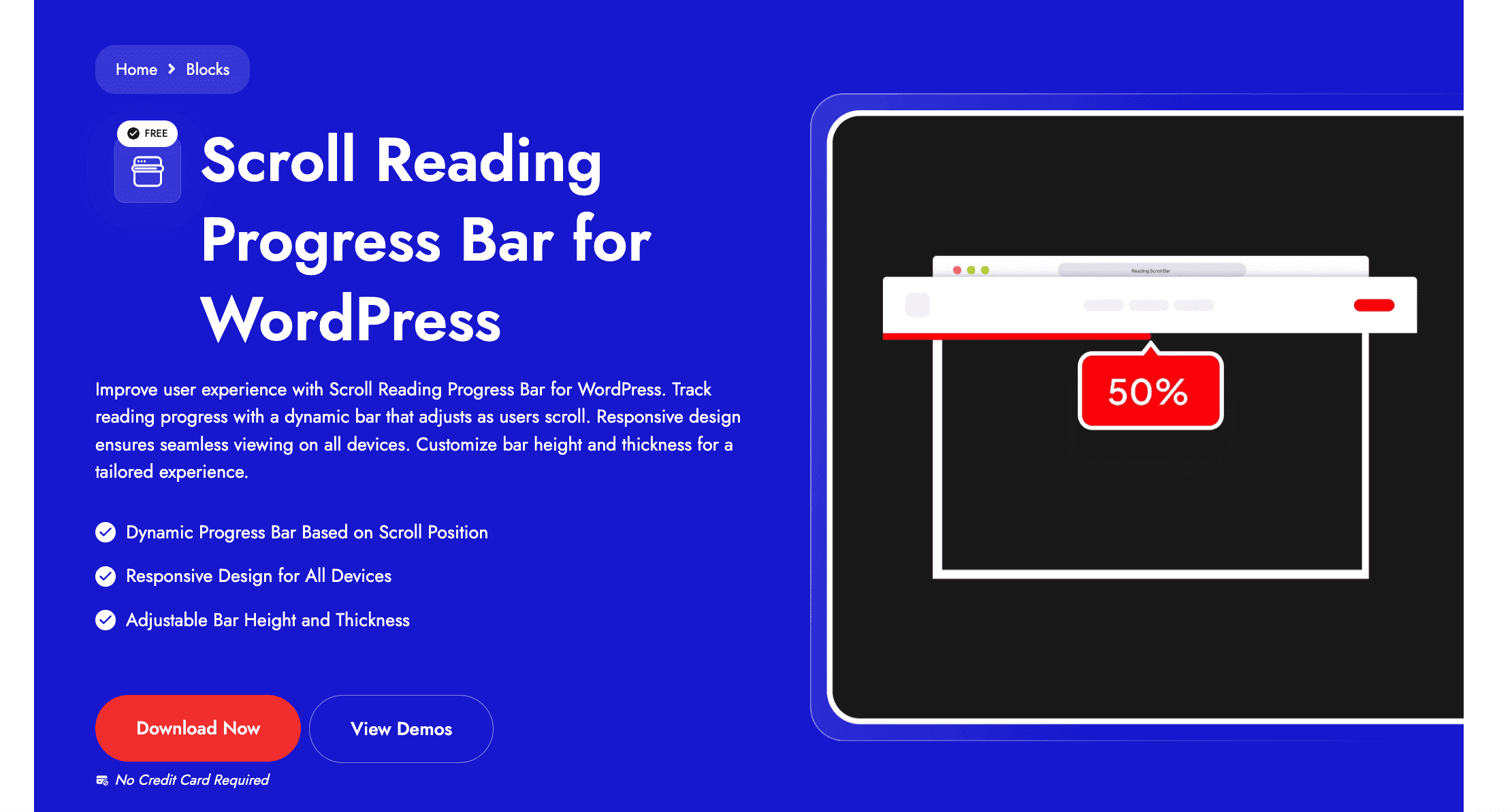 Scroll Reading Progress Bar block settings in Nexter Blocks