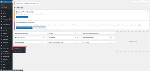 WordPress Installed Plugins page for conflict testing