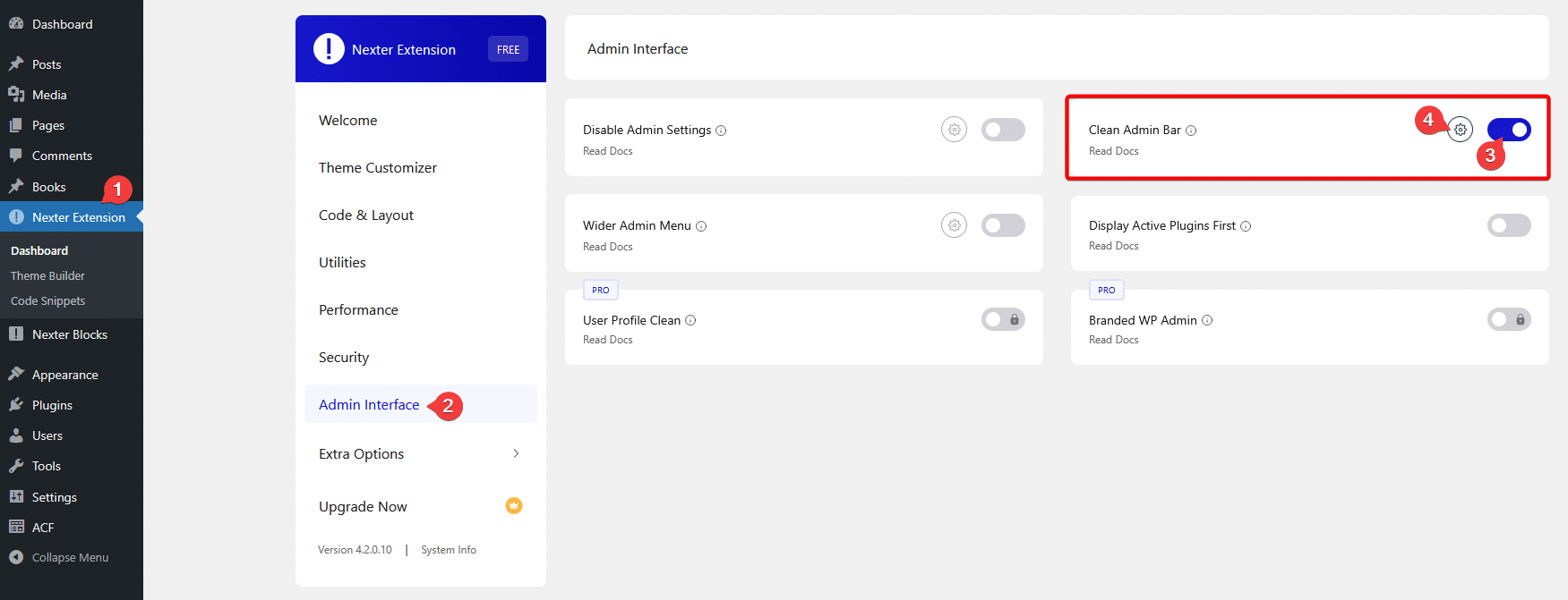 enable clean admin bar